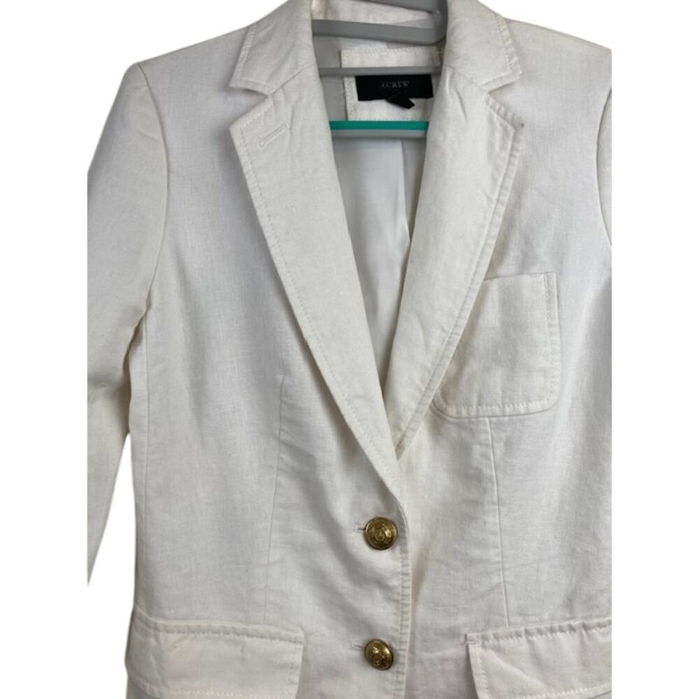 J.Crew-Women's White Linen Blend Blazer Single-Breasted (Rhodes) - Picture 2 of 8